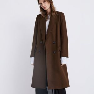 Zara Double Breasted Coat (Dark Brown, XS)